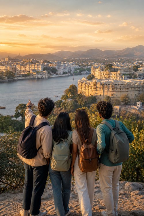 Friends looking out over Udaipur
